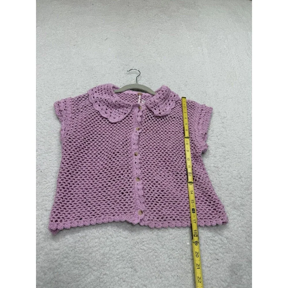 Free People Crochet Top Women Lily Lilac Collared Preppy Boho Retro Small NWT - Picture 4 of 11